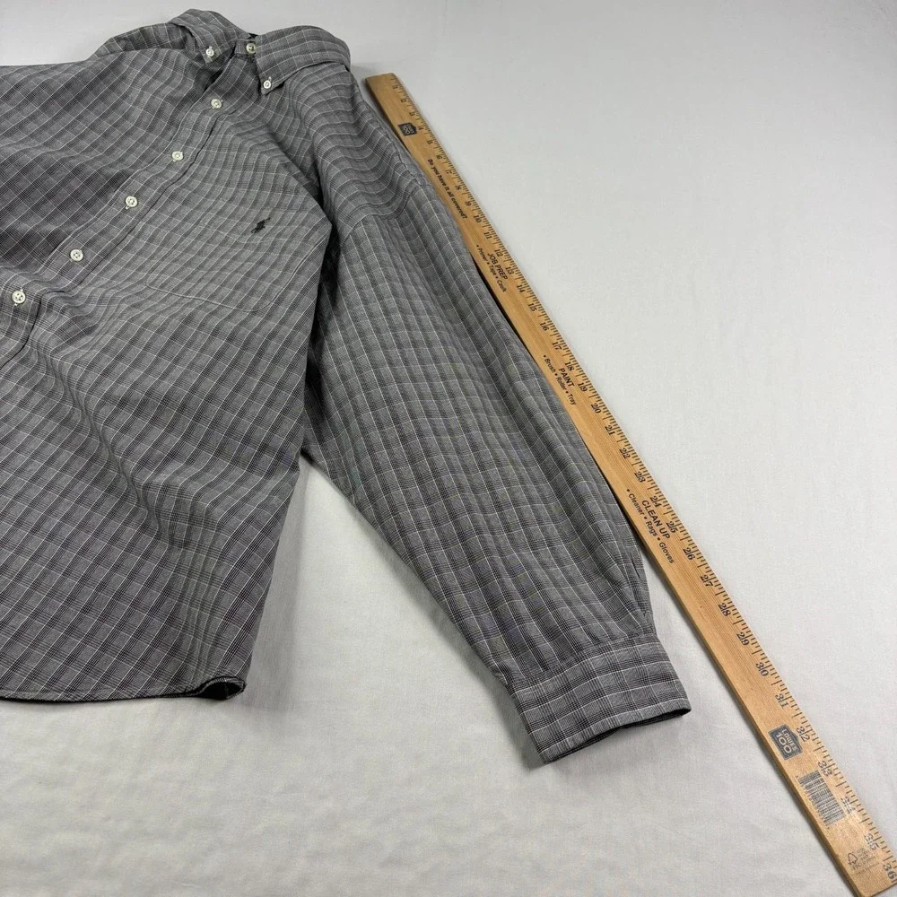 Polo Ralph Lauren Shirt Mens 3XB Big Gray Plaid Button Up‎ Long Sleeve